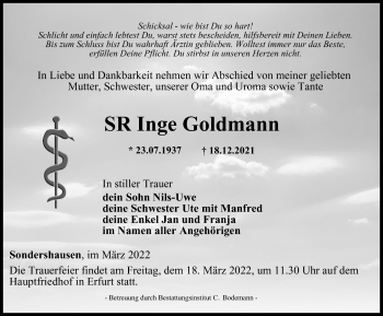 Traueranzeige von Inge Goldmann