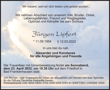 Traueranzeige von Jürgen Lipfert von Thüringer Allgemeine