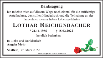 Traueranzeige von Lothar Reichenbächer von Ostthüringer Zeitung