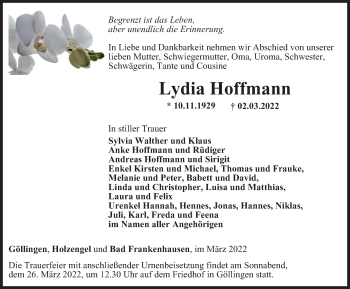 Traueranzeige von Lydia Hoffmann von Thüringer Allgemeine