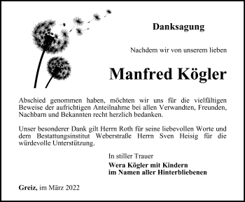 Traueranzeige von Manfred Kögler