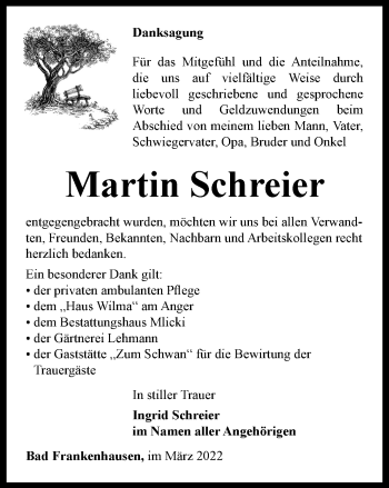 Traueranzeige von Martin Schreier von Thüringer Allgemeine