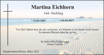 Traueranzeige von Martina Eichhorn von Thüringer Allgemeine, Thüringische Landeszeitung