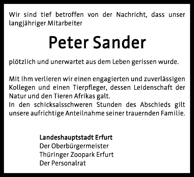  Traueranzeige für Peter Sander vom 05.03.2022 aus Thüringer Allgemeine, Thüringische Landeszeitung
