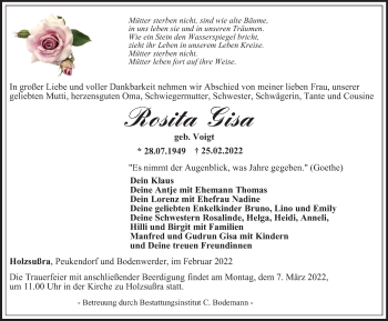 Traueranzeige von Rosita Gisa