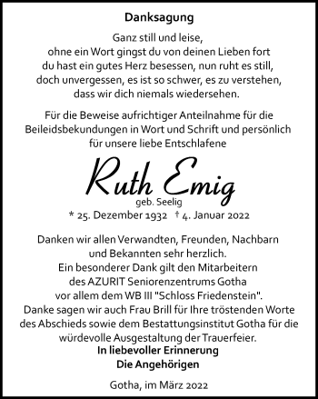 Traueranzeige von Ruth Emig