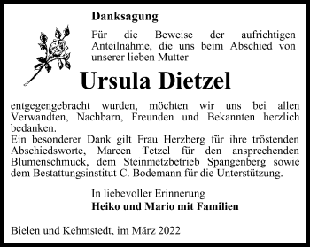 Traueranzeige von Ursula Dietzel