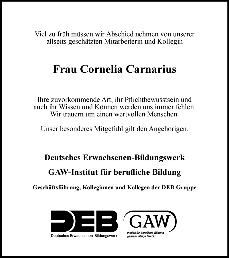  Traueranzeige für Cornelia Carnarius vom 20.04.2022 aus Ostthüringer Zeitung, Thüringische Landeszeitung