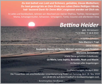 Traueranzeige von Bettina Heider von Thüringer Allgemeine