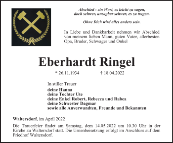 Traueranzeige von Eberhardt Ringel von Ostthüringer Zeitung