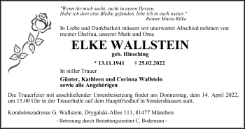 Traueranzeige von Elke Wallstein