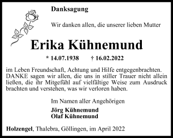 Traueranzeige von Erika Kühnemund