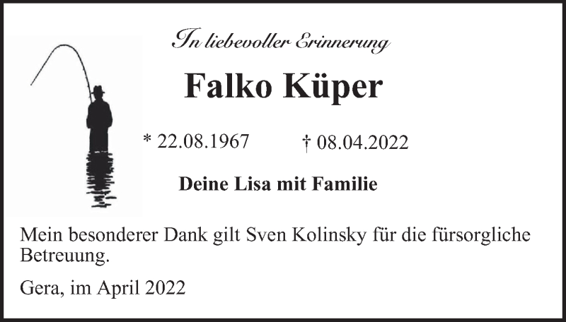  Traueranzeige für Falko Küper vom 23.04.2022 aus Ostthüringer Zeitung