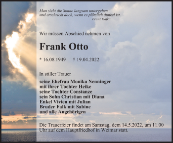 Traueranzeige von Frank Otto von Thüringer Allgemeine, Thüringische Landeszeitung
