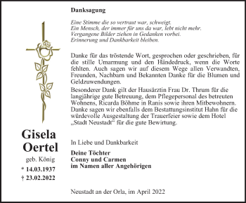 Traueranzeige von Gisela Oertel