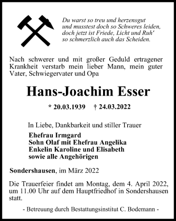 Traueranzeige von Hans-Joachim Esser