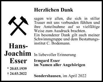 Traueranzeige von Hans-Joachim Esser