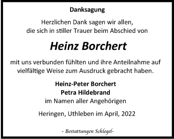 Traueranzeige von Heinz Borchert von Thüringer Allgemeine