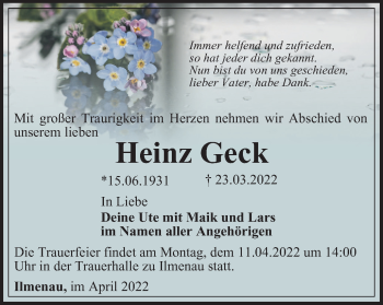 Traueranzeige von Heinz Geck von Thüringer Allgemeine