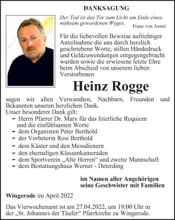 Traueranzeige von Heinz Rogge von Thüringer Allgemeine
