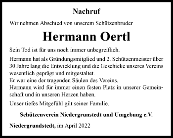 Traueranzeige von Hermann Oertl von Thüringer Allgemeine, Thüringische Landeszeitung