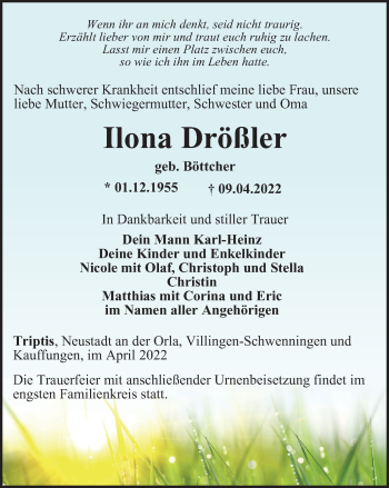 Traueranzeige von Ilona Drößler