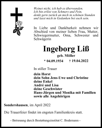 Traueranzeige von Ingeborg Liß