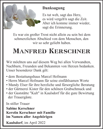 Traueranzeige von Manfred Kerschner von Ostthüringer Zeitung