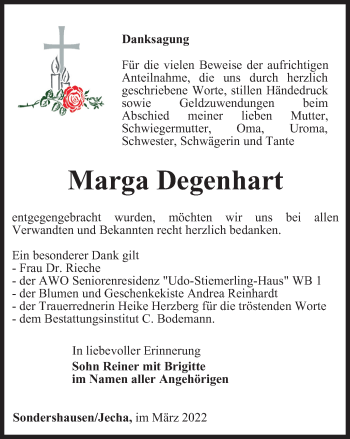 Traueranzeige von Marga Degenhart