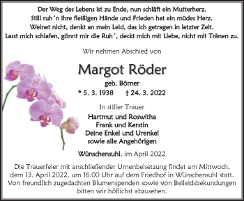 Traueranzeige von Margot Röder von Thüringer Allgemeine, Thüringische Landeszeitung