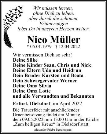 Traueranzeige von Nico Müller von Thüringer Allgemeine