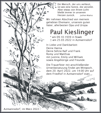 Traueranzeige von Paul Kieslinger von Thüringer Allgemeine, Thüringische Landeszeitung