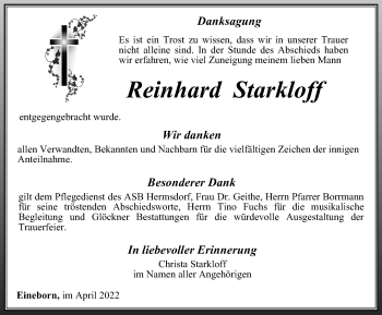 Traueranzeige von Reinhard Starkloff von Ostthüringer Zeitung