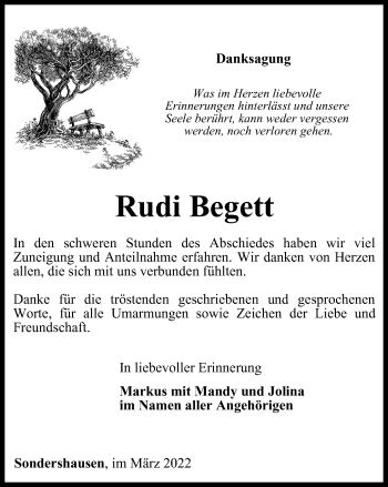 Traueranzeige von Rudi Begett