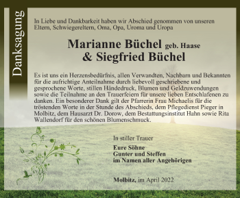 Traueranzeige von Siegfried und Marianne Büchel