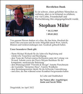 Traueranzeige von Stephan Mühr von Thüringer Allgemeine