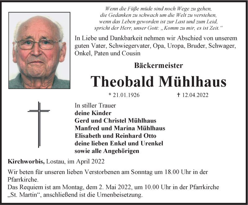  Traueranzeige für Theobald Mühlhaus vom 28.04.2022 aus Thüringer Allgemeine