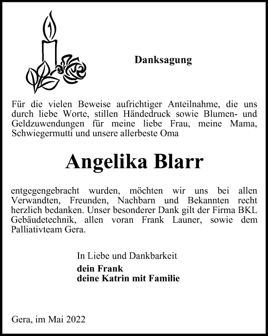 Traueranzeige von Angelika Blarr