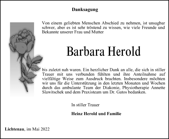 Traueranzeige von Barbara Herold