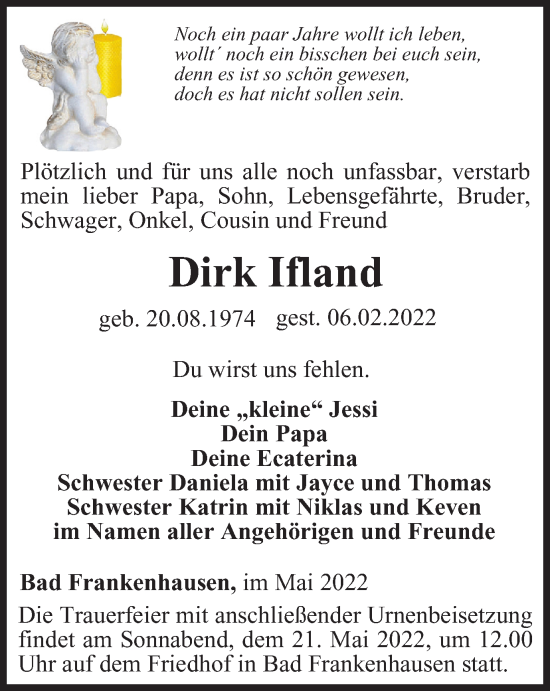 Traueranzeige von Dirk Ifland von Thüringer Allgemeine