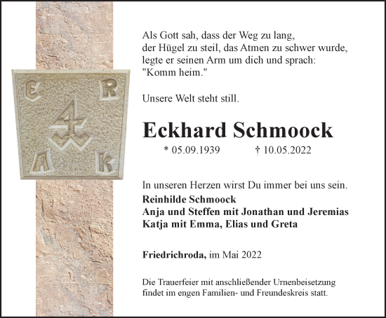 Traueranzeige von Eckhard Schmoock von Thüringer Allgemeine, Thüringische Landeszeitung