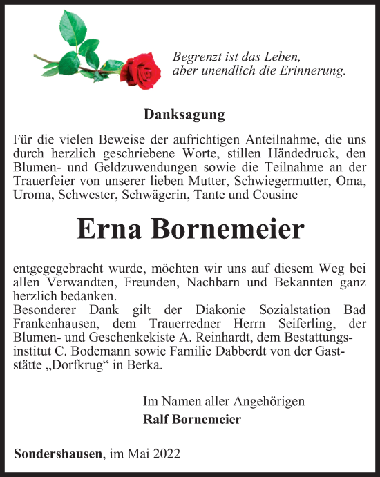 Traueranzeige von Erna Bornemeier