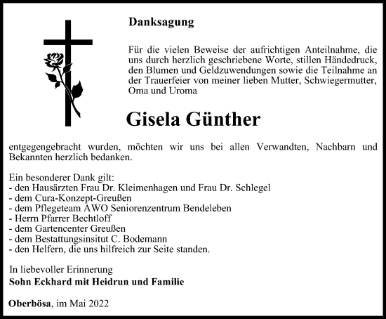 Traueranzeige von Gisela Günther