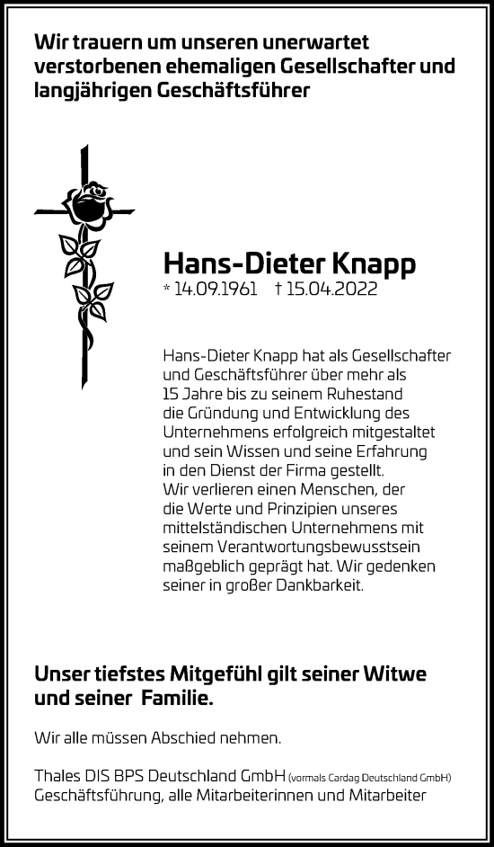 Traueranzeige von Hans-Dieter Knapp von Thüringer Allgemeine, Thüringische Landeszeitung