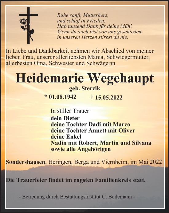 Traueranzeige von Heidemarie Wegehaupt