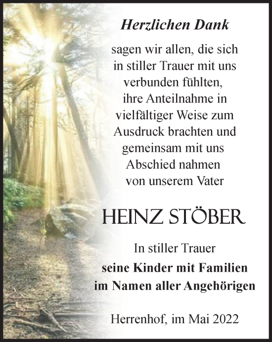 Traueranzeige von Heinz Stöber von Thüringer Allgemeine, Thüringische Landeszeitung