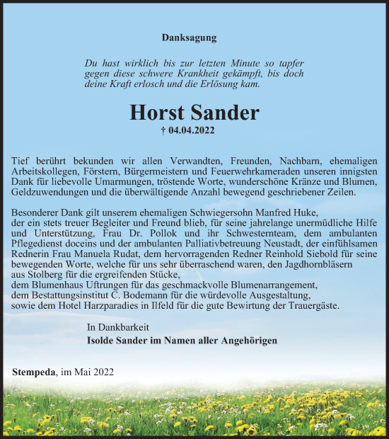 Traueranzeige von Horst Sander