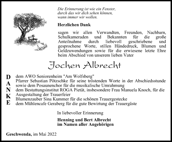 Traueranzeige von Jochen Albrecht von Thüringer Allgemeine