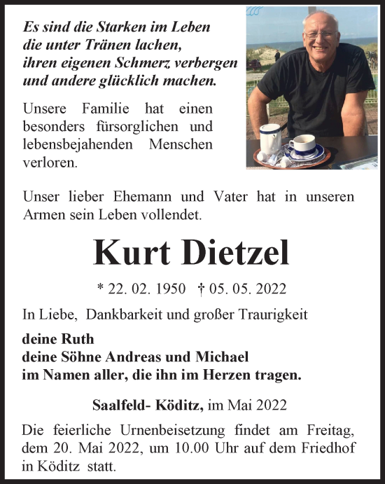 Traueranzeige von Kurt Dietzel von Ostthüringer Zeitung