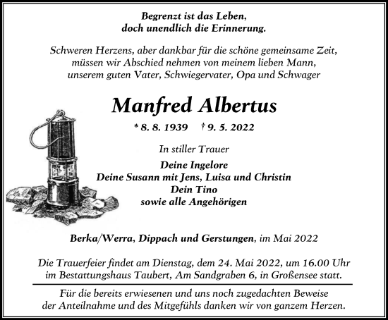 Traueranzeige von Manfred Albertus von Thüringer Allgemeine, Thüringische Landeszeitung